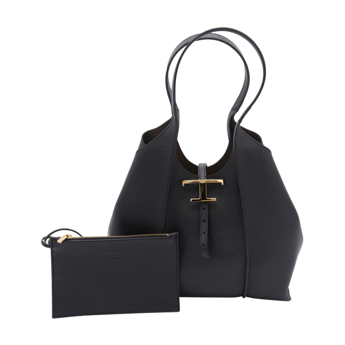 Tod's Structured Black Handbag With Gold-Tone Buckle Detail Zwart