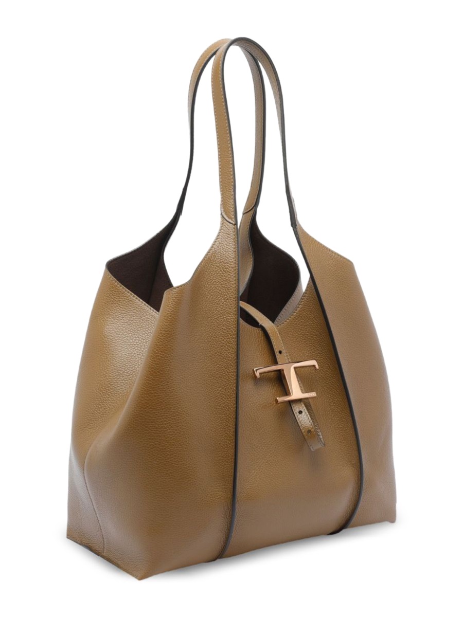 Tod's Black T Timeless Textured Calfskin Tote Bag Bruin