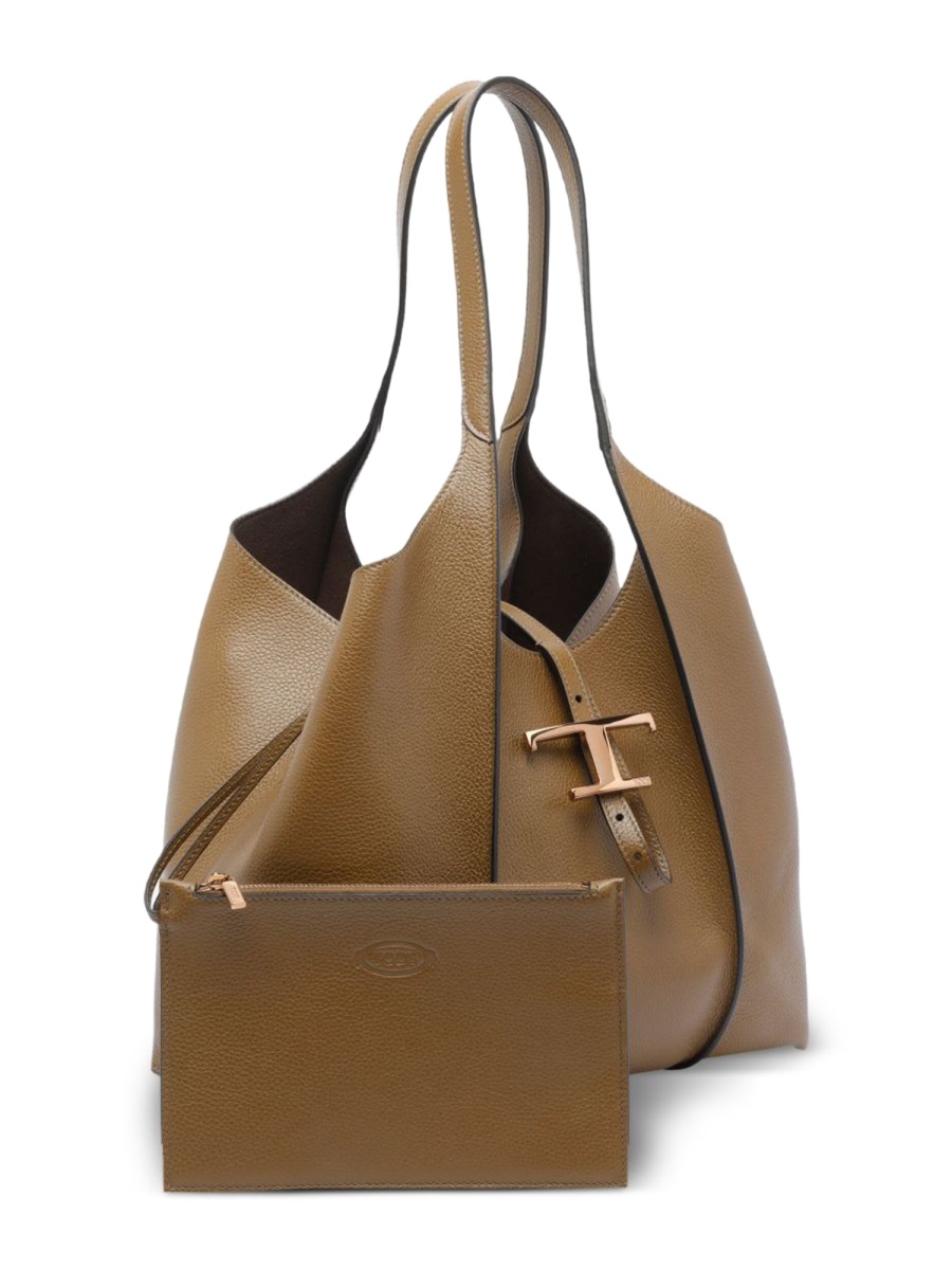 Tod's Black T Timeless Textured Calfskin Tote Bag Bruin