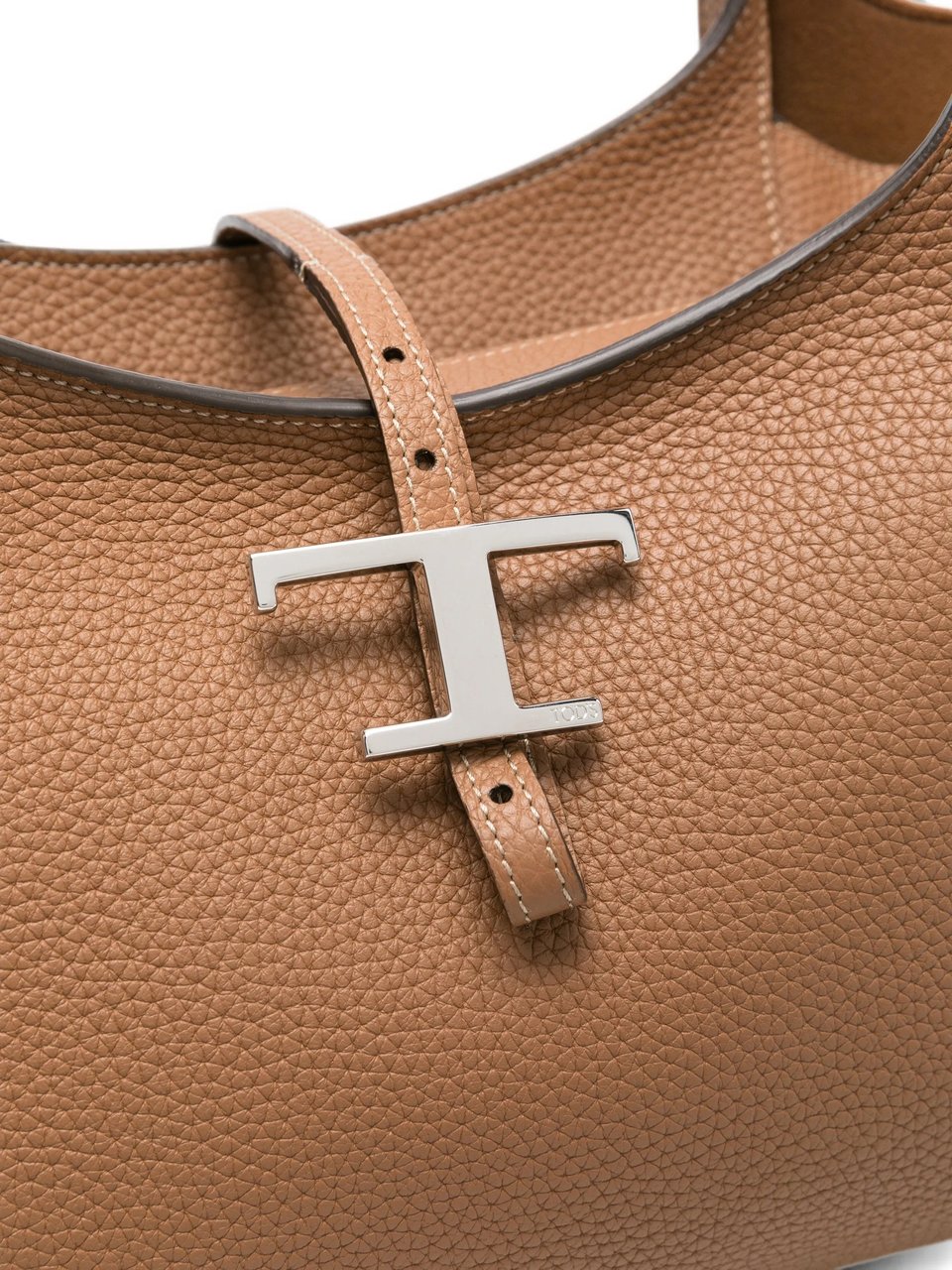 Tod's Structured Pebbled Shoulder Bag with T-Buckle Closure Bruin