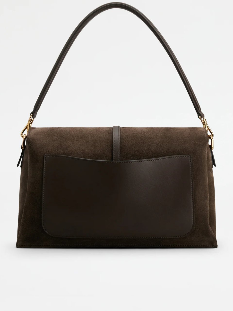 Tod's Deep Brown Suede Buckle Shoulder Bag Zwart