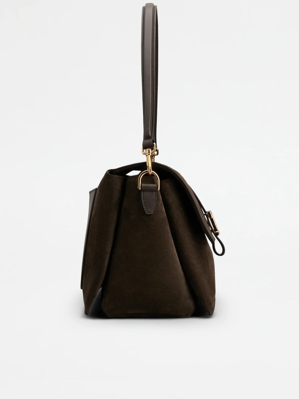 Tod's Deep Brown Suede Buckle Shoulder Bag Zwart