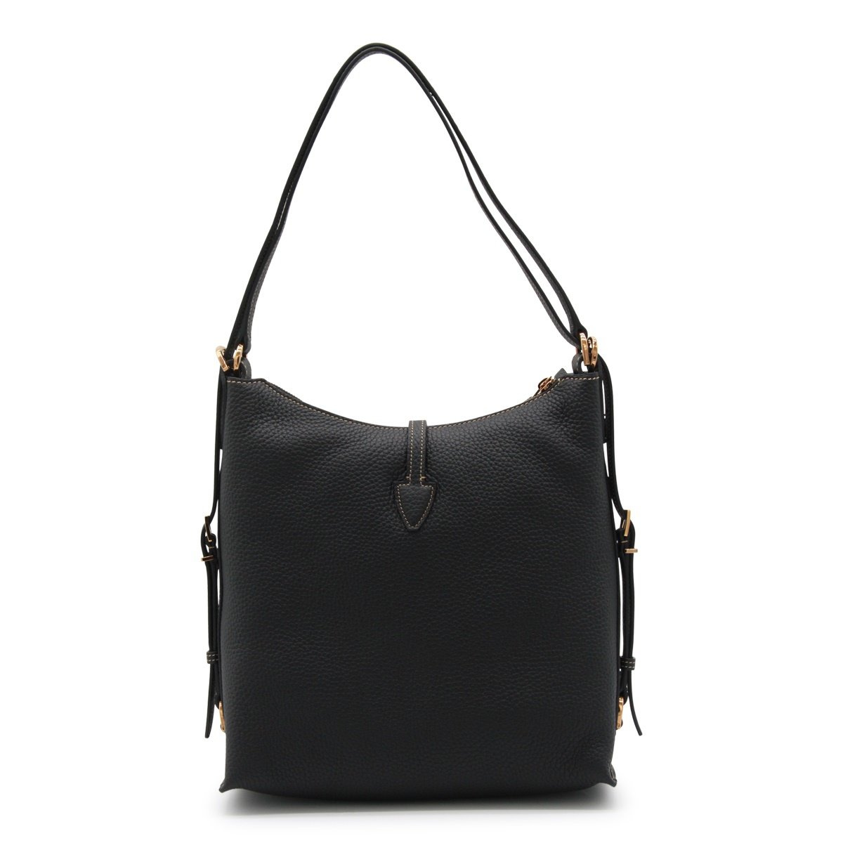 Tod's Pebbled Leather Shoulder Bag with T-Shaped Clasp Zwart