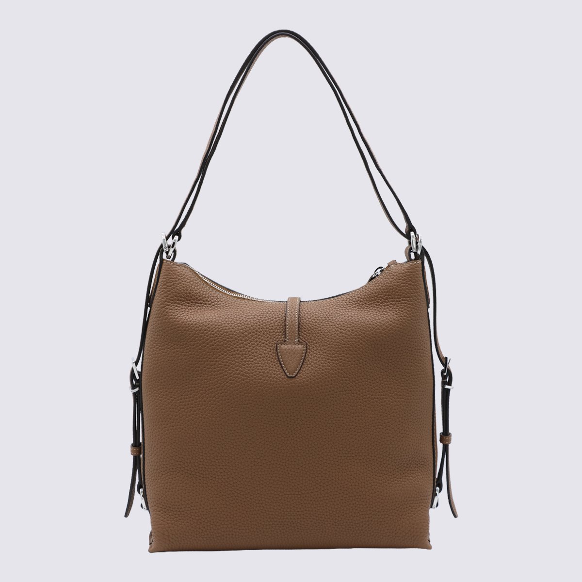 Tod's Structured Handbag with Pebbled Texture and Metallic Clasp Bruin