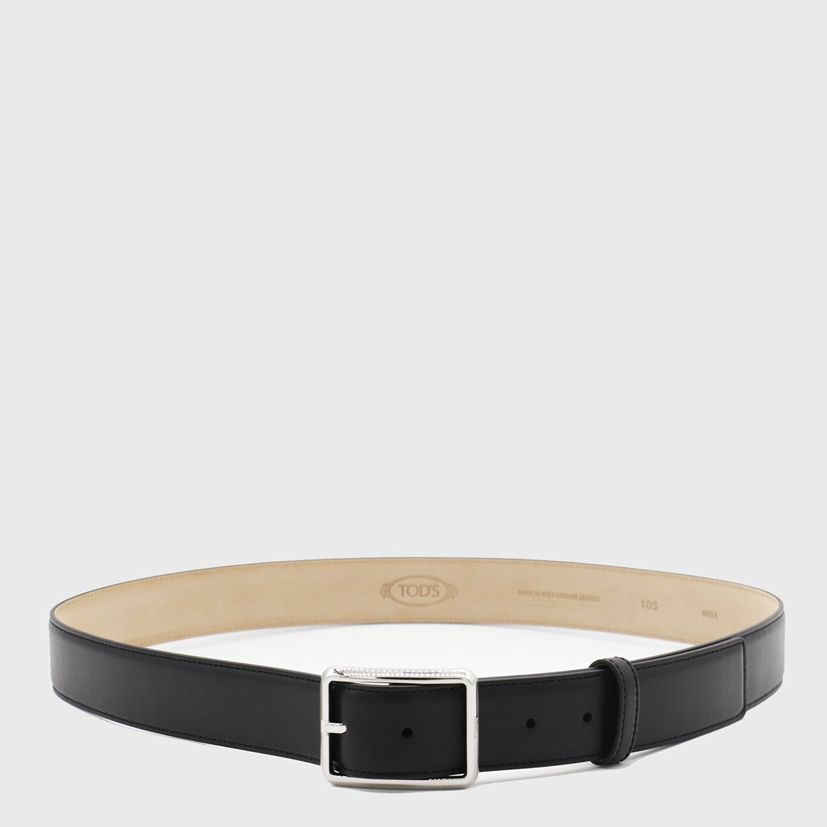Tod's Black Leather Belt with Silver-tone Buckle Zwart