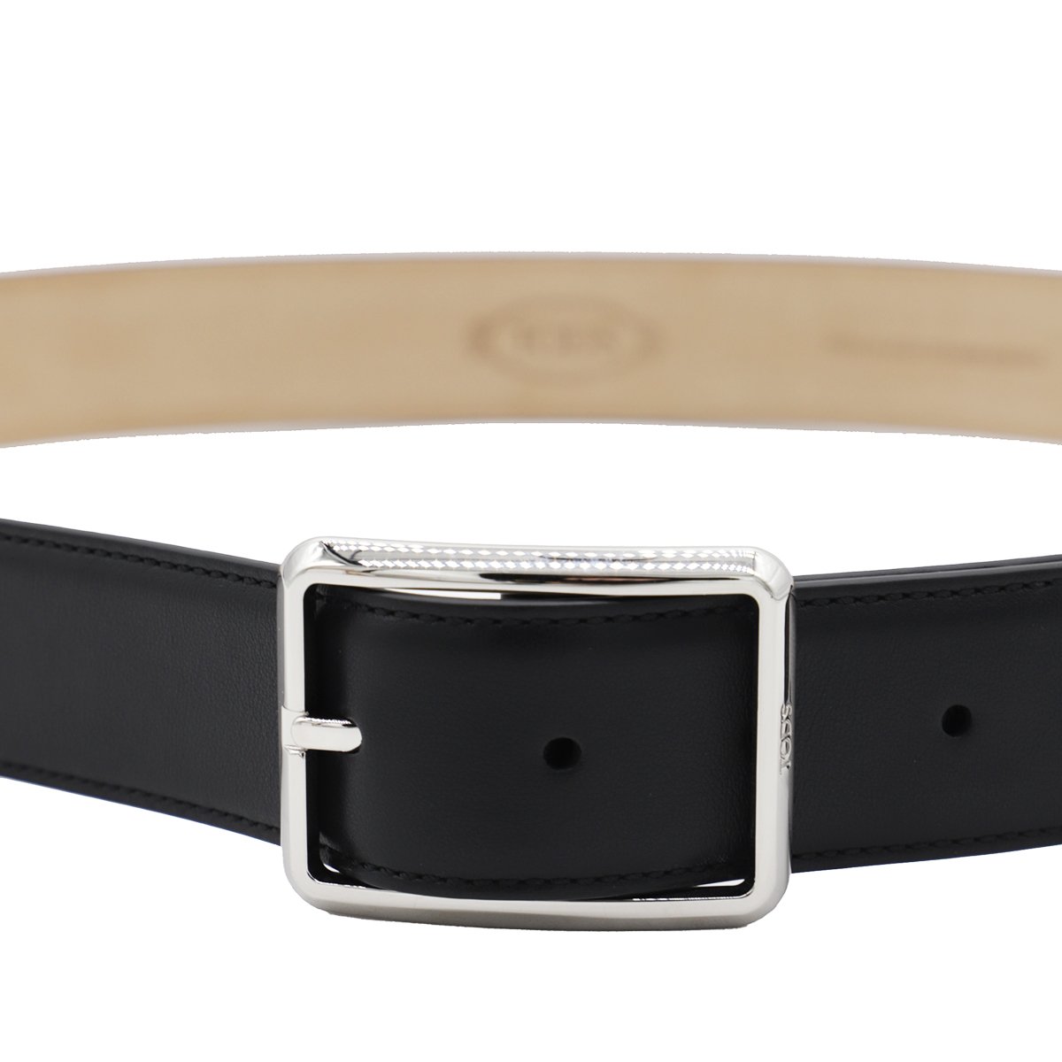 Tod's Black Leather Belt with Silver-tone Buckle Zwart