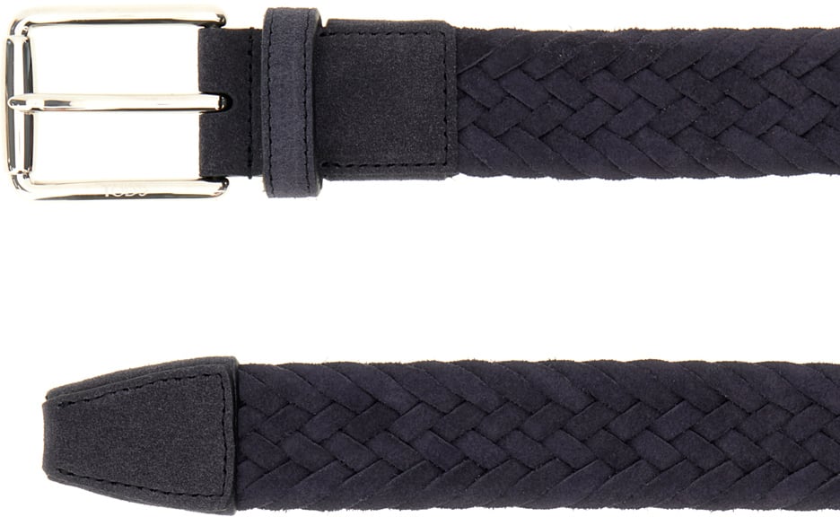 Tod's Navy Blue Suede Belt Blauw