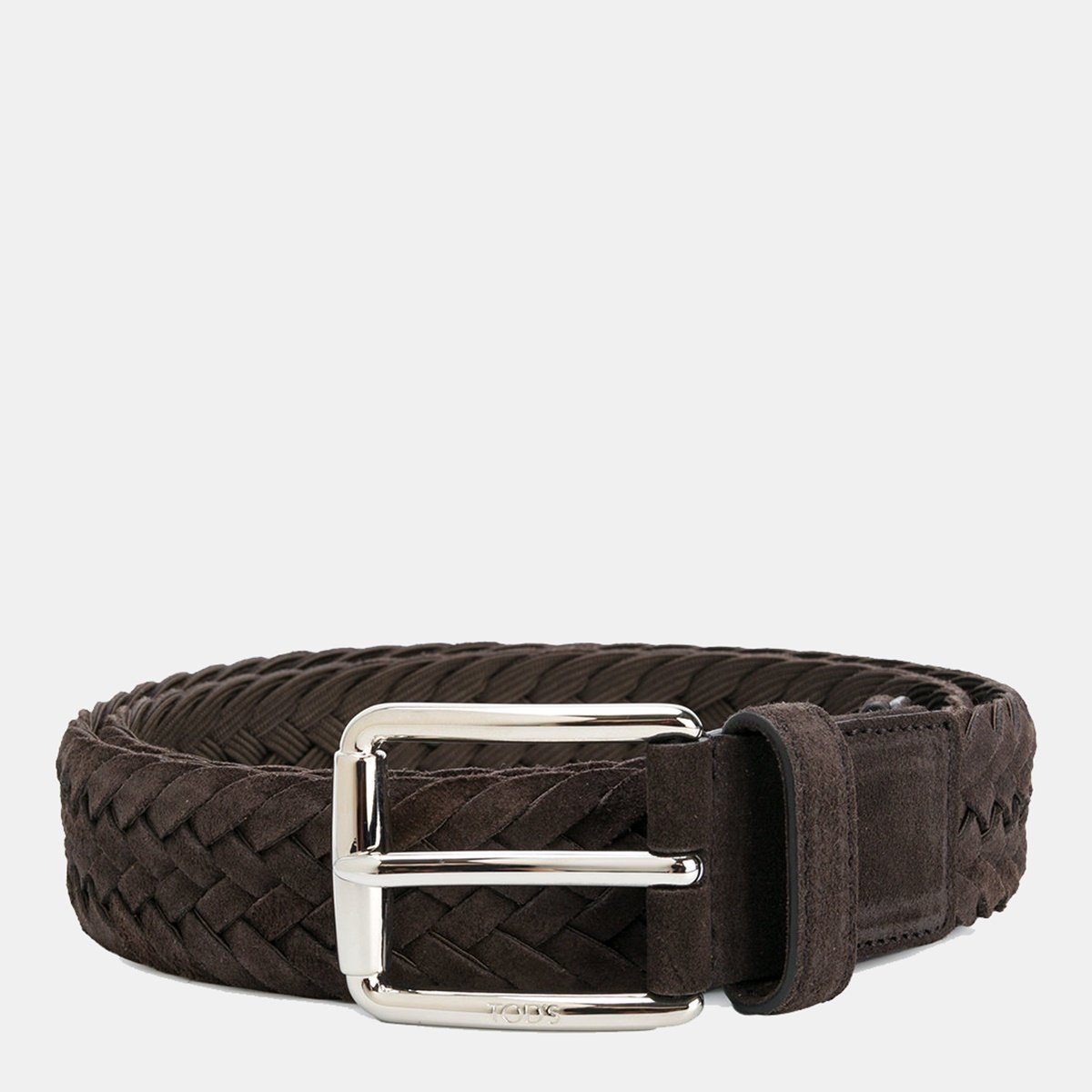 Tod's Dark Brown Suede Woven Belt Zwart