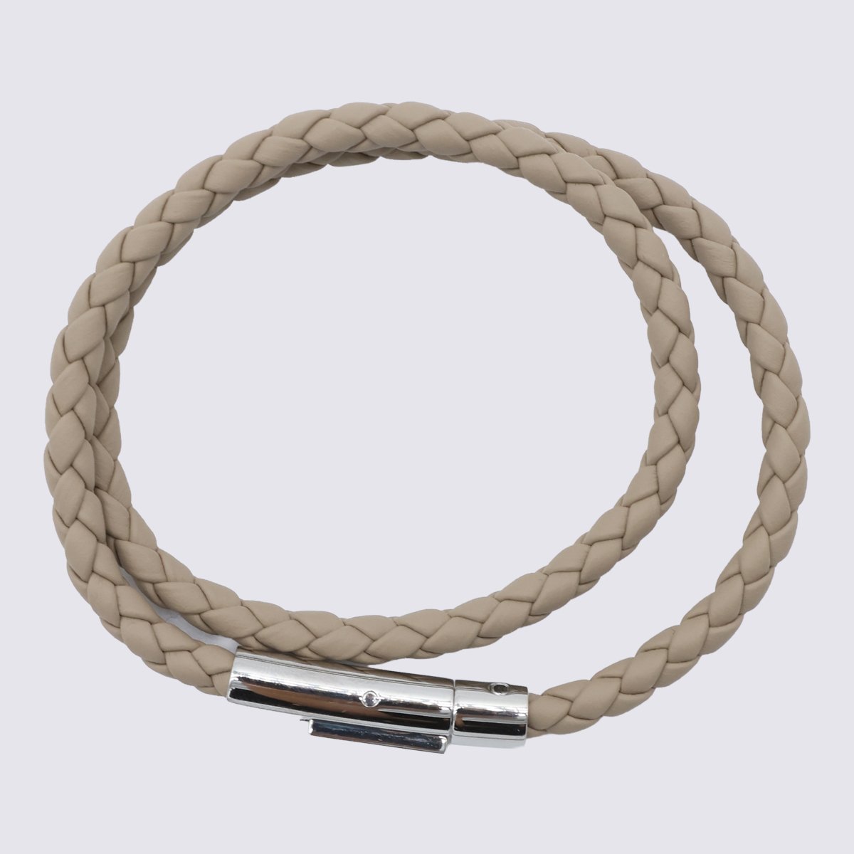 Tod's Double-Wrap Braided Bracelet with Polished Silver-Tone Clasp Neutraal