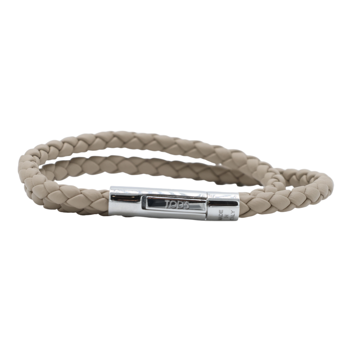 Tod's Double-Wrap Braided Bracelet with Polished Silver-Tone Clasp Neutraal