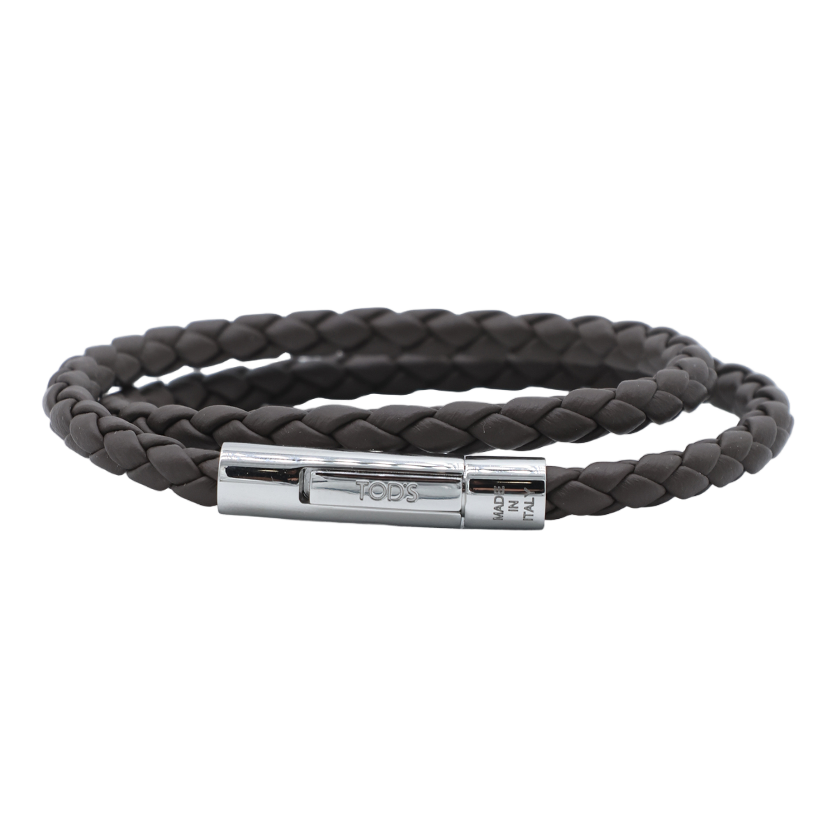 Tod's Double-Wrap Braided Bracelet with Polished Metallic Clasp Zwart
