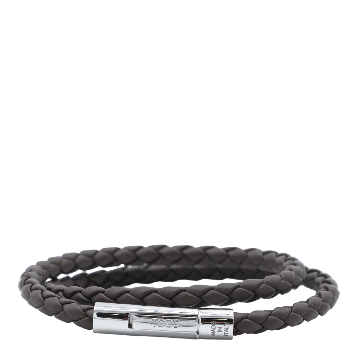 Tod's Double-Wrap Braided Bracelet with Polished Metallic Clasp Zwart