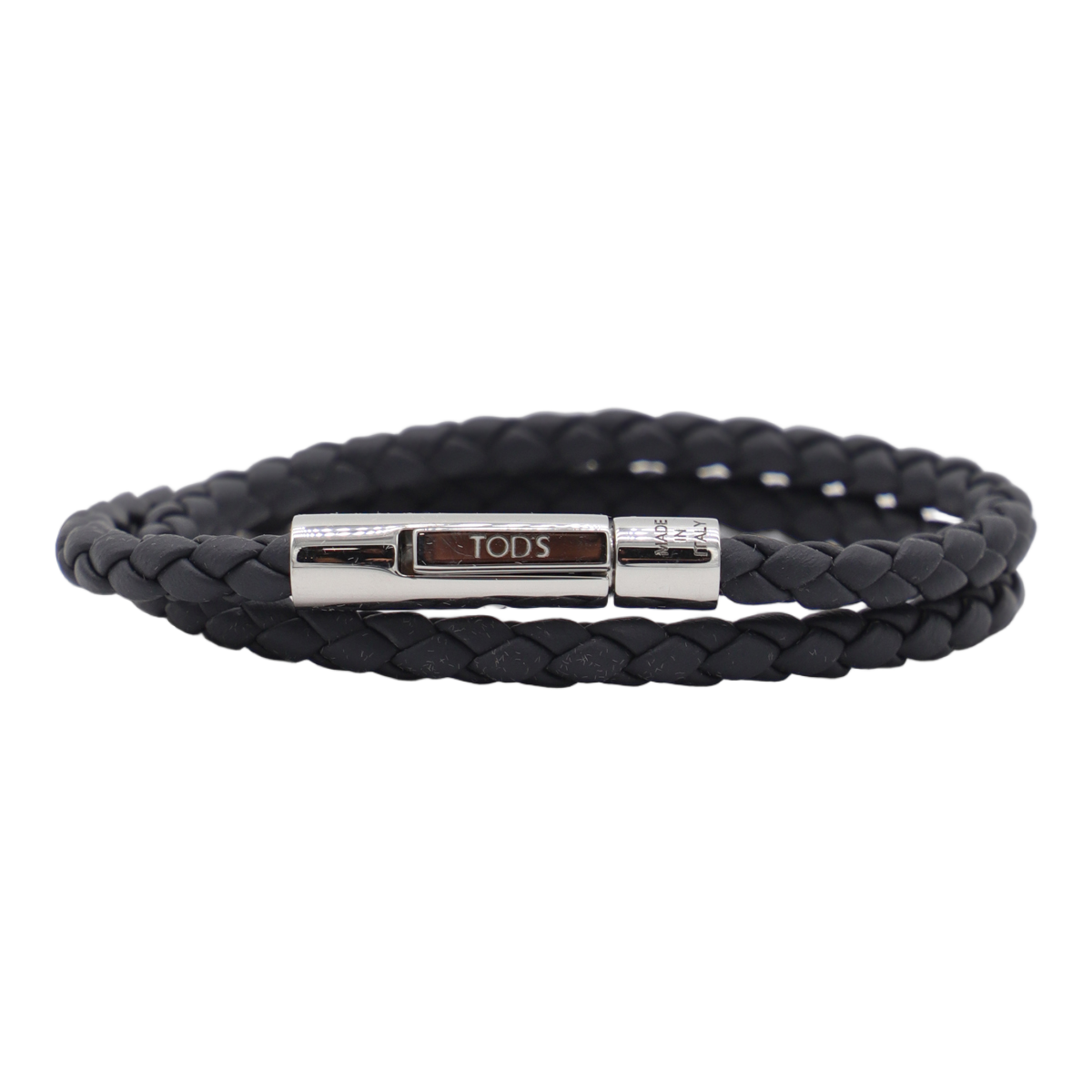 Tod's Double-Wrap Black Bracelet With Polished Metallic Clasp Zwart