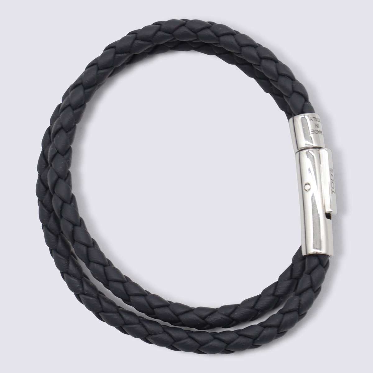 Tod's Double-Wrap Black Bracelet With Polished Metallic Clasp Zwart