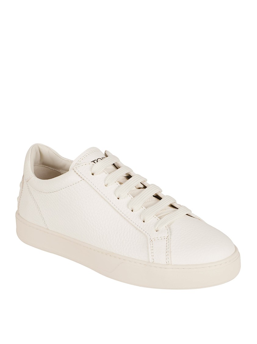 Tod's White Sneakers With Natural-Grain Calfskin Neutraal