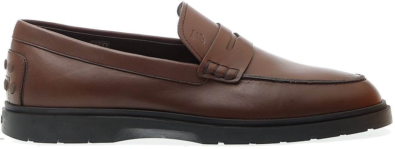 Tod's Mocassino In Pelle Marrone Fondo In Gomma Marrone Zwart