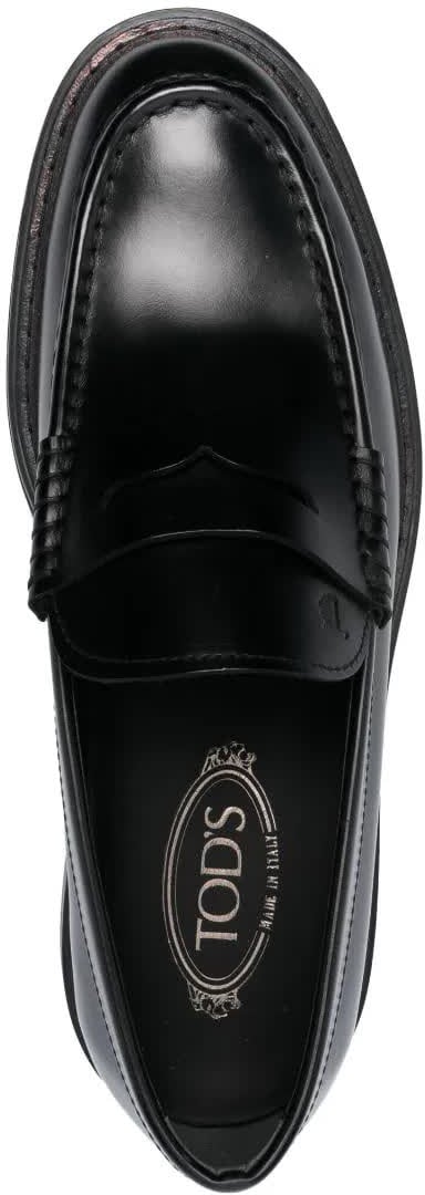 Tod's Black Leather Moccasin Leather Loafers Zwart