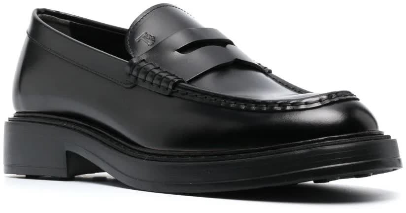 Tod's Black Leather Moccasin Leather Loafers Zwart