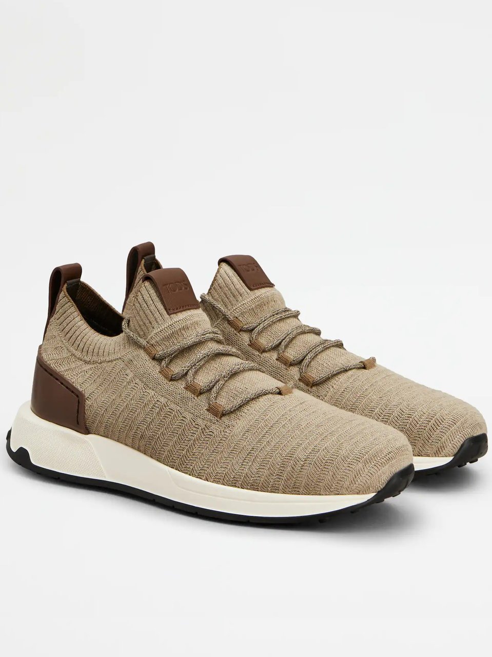 Tod's Beige Calzature Knitted Chevron Sneakers Neutraal