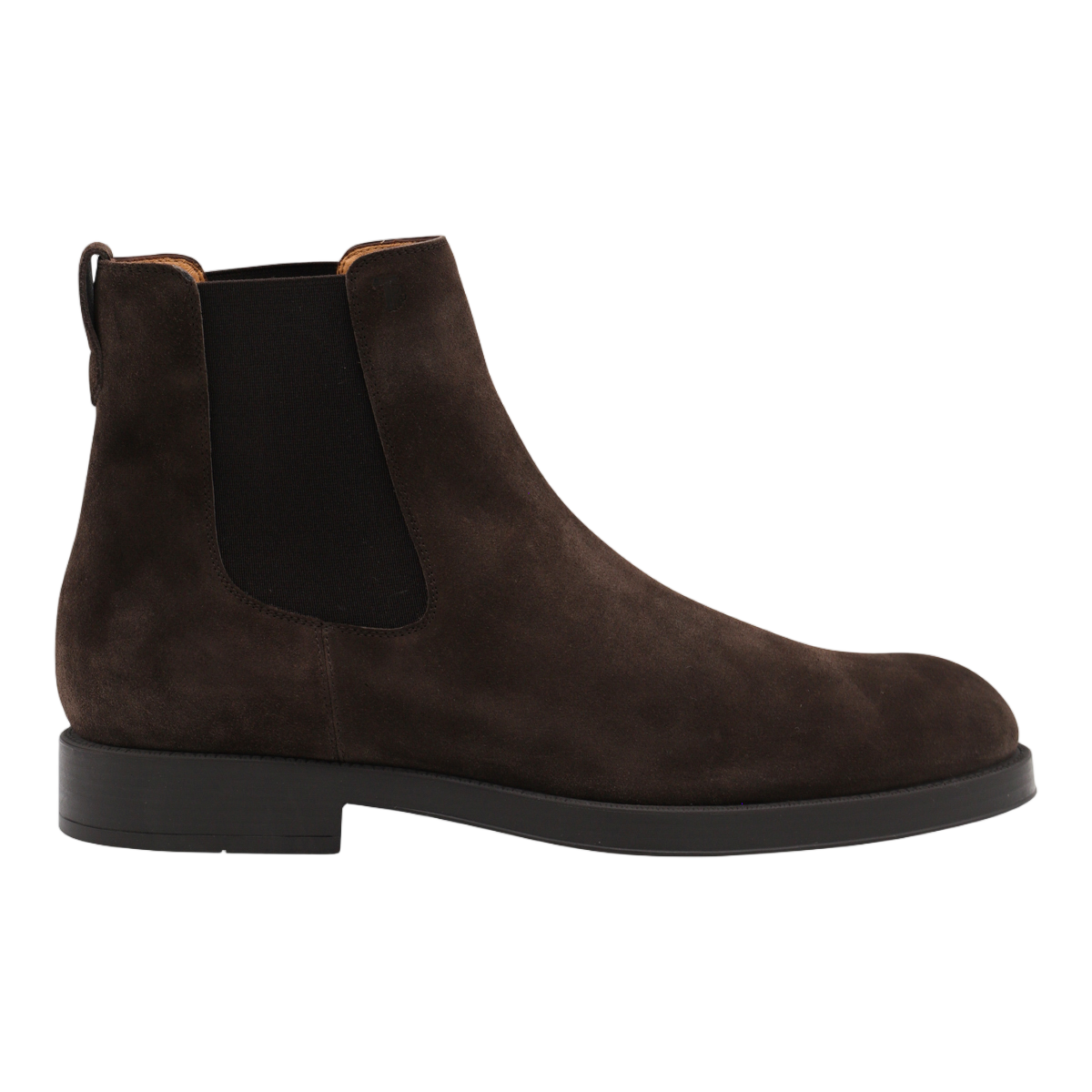 Tod's Dark Brown Suede Chelsea Boots with Minimalist Design Zwart