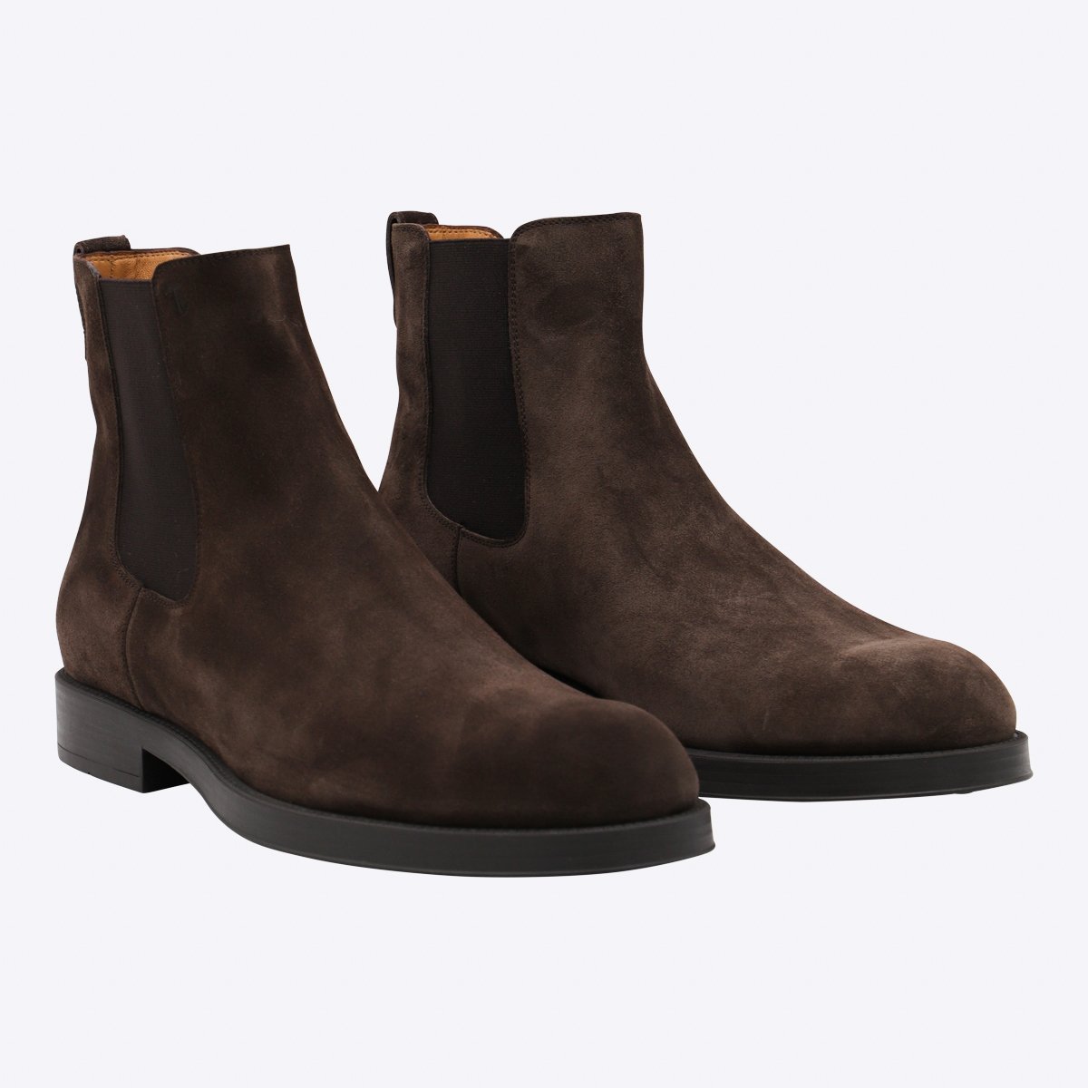 Tod's Dark Brown Suede Chelsea Boots with Minimalist Design Zwart