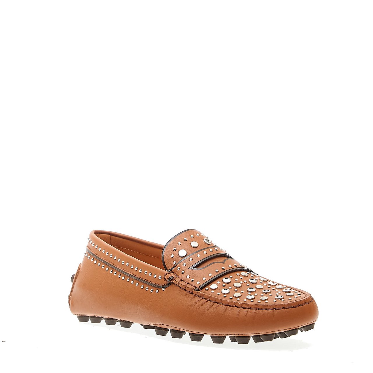 Tod's Mocassino In Pelle Cuoio Con Borchie Bruin