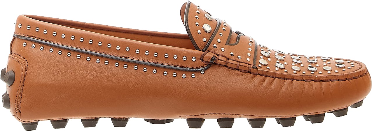 Tod's Mocassino In Pelle Cuoio Con Borchie Bruin