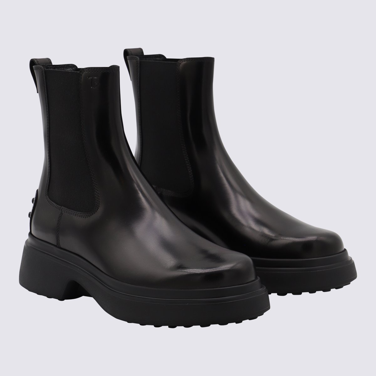 Tod's Chunky Sole Black Leather Slip-On Boots Zwart