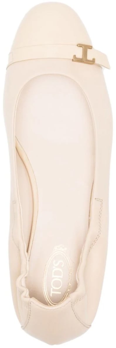 Tod's T Logo Strap Leather Ballerinas Wit