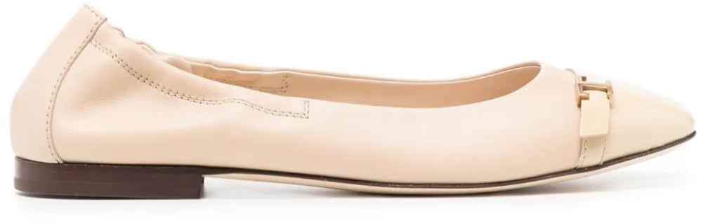 Tod's T Logo Strap Leather Ballerinas Wit