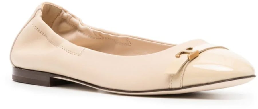 Tod's T Logo Strap Leather Ballerinas Wit