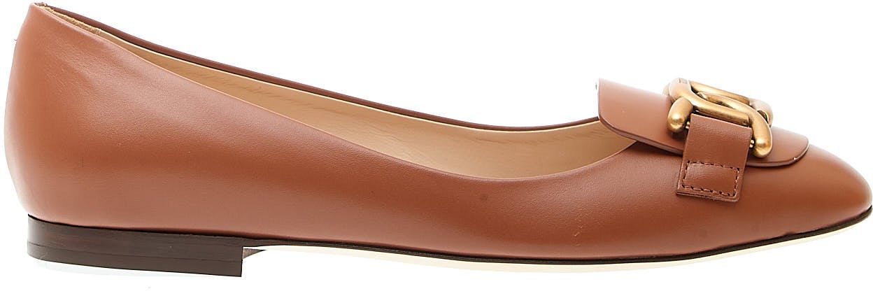 Tod's Ballerina Con Fibbia Oro Pelle Cuoio Bruin