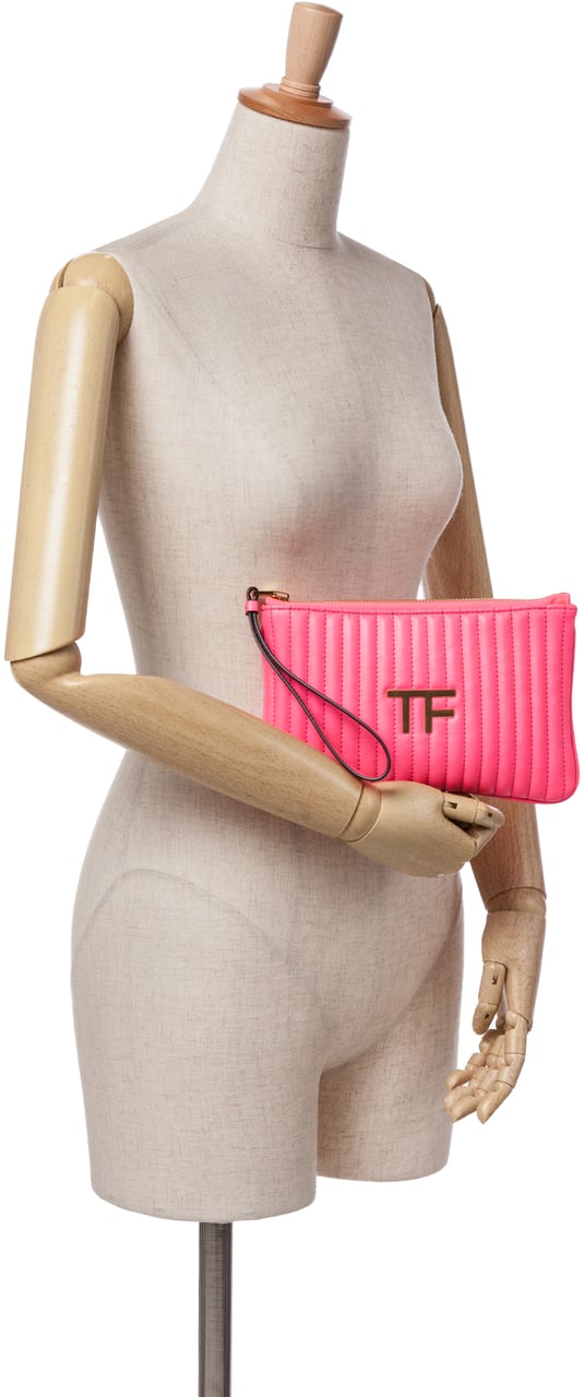 Tom Ford Quilted Calfskin TF Clutch Roze