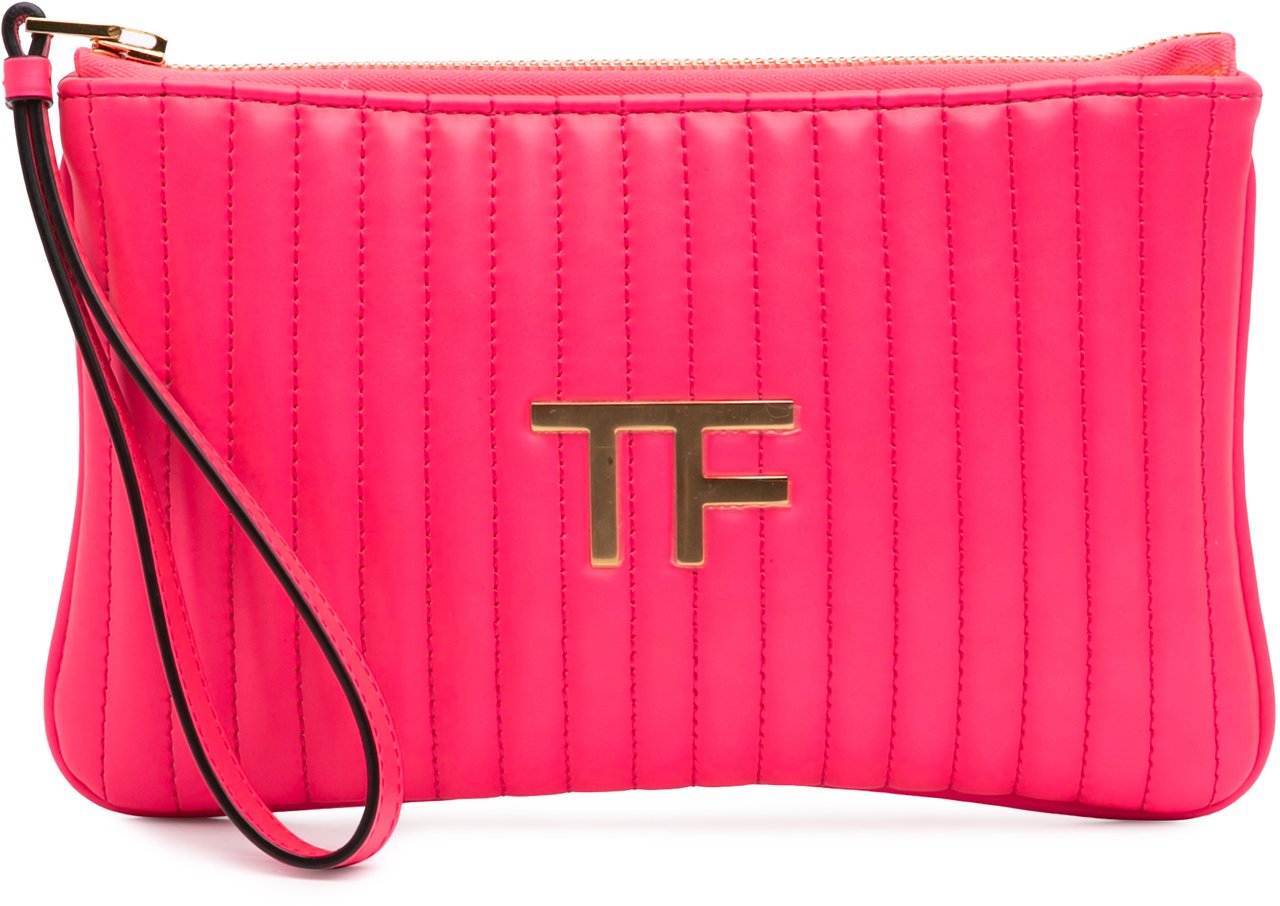 Tom Ford Quilted Calfskin TF Clutch Roze