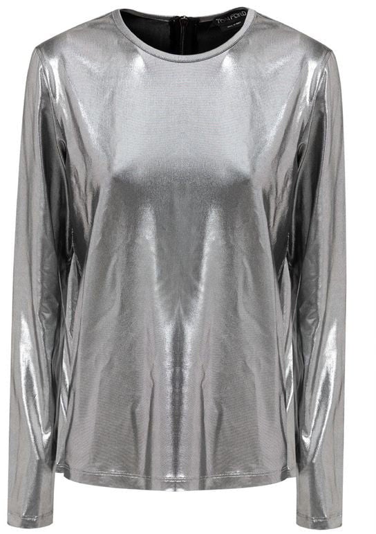 Tom Ford Silver Metallic Fabric T-Shirt Zilver