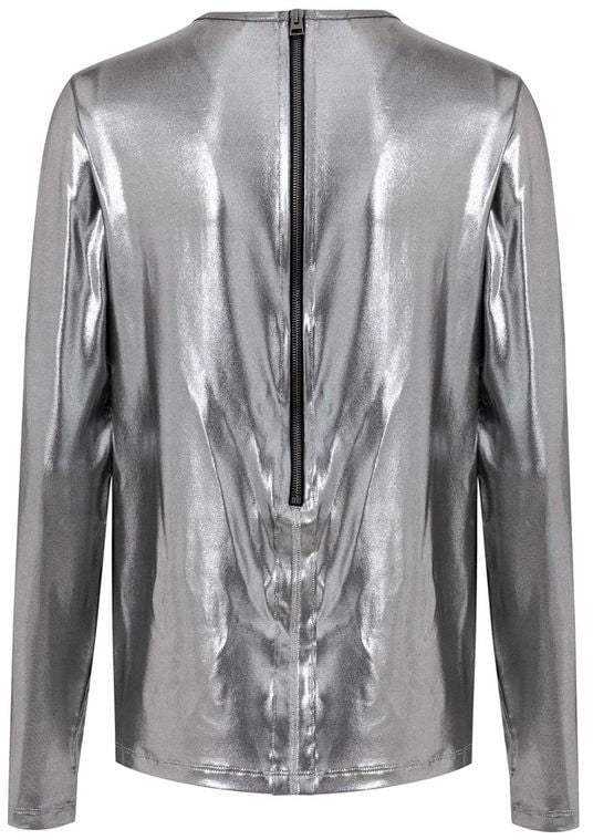 Tom Ford Silver Metallic Fabric T-Shirt Zilver