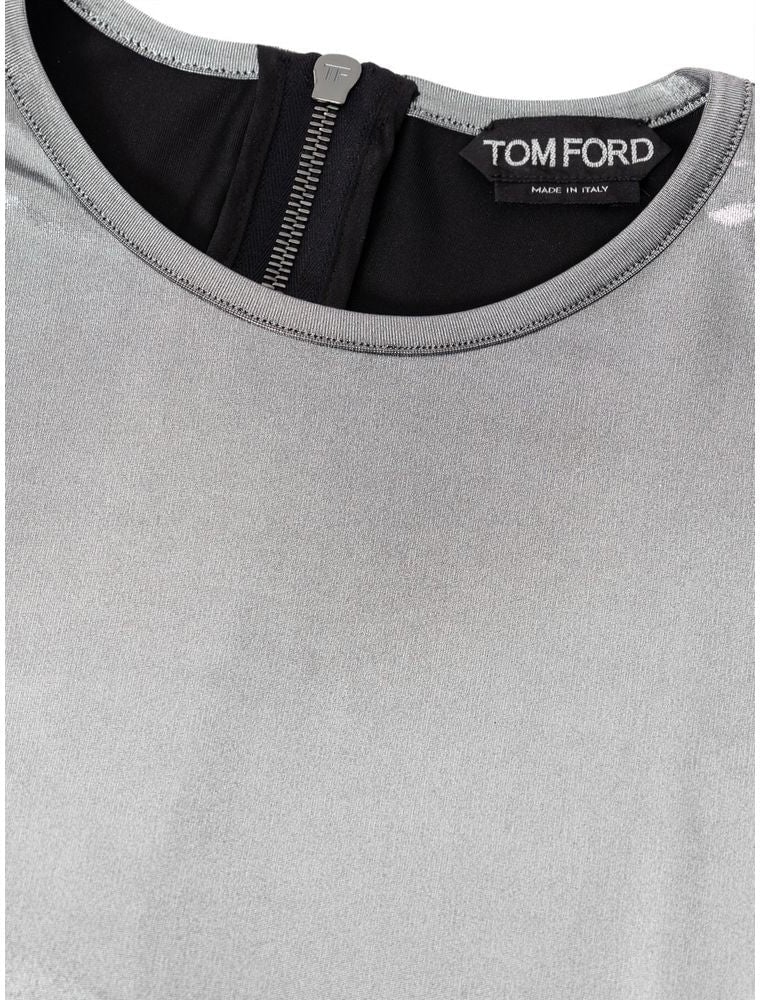 Tom Ford Silver Metallic Fabric T-Shirt Zilver