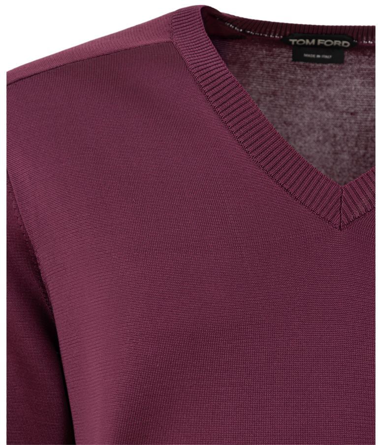 Tom Ford Purple Silk V-Neck Sweater Paars