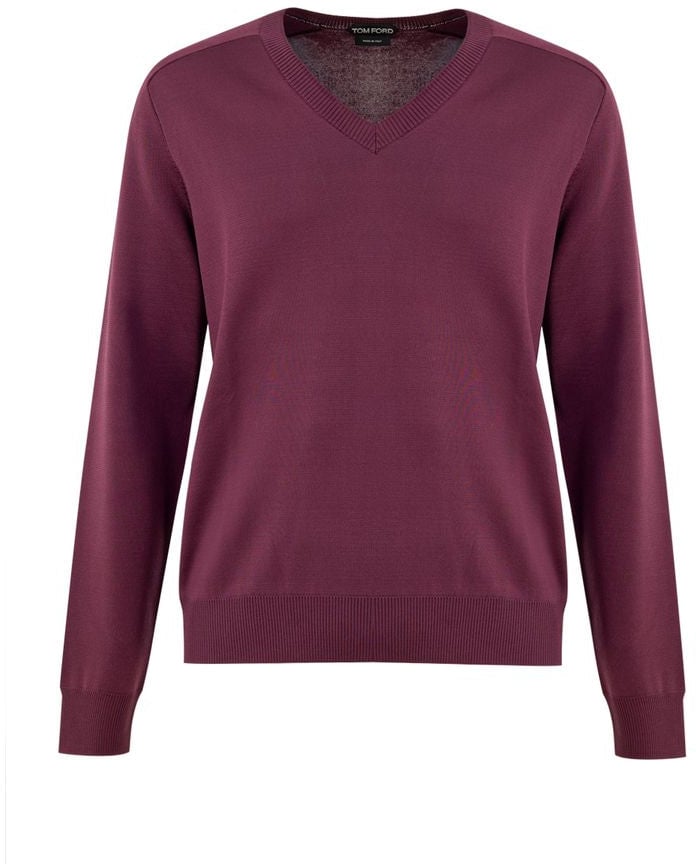 Tom Ford Purple Silk V-Neck Sweater Paars
