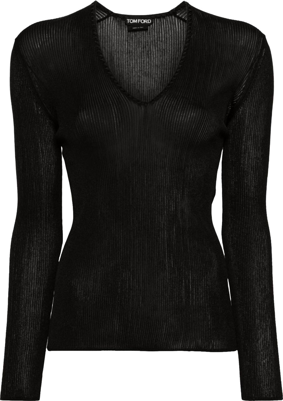 Tom Ford Sheer Fine-Ribbed Top Zwart