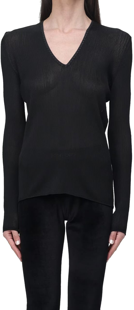 Tom Ford Sheer Fine-Ribbed Top Zwart
