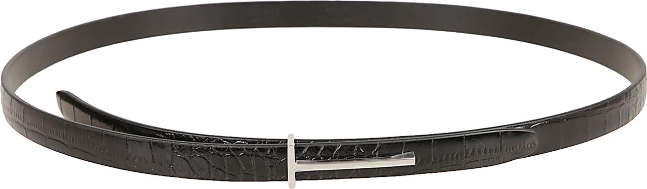 Tom Ford Textured Calfskin Belt with Silver-tone Buckle Rood