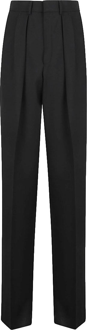Tom Ford Pleated Front Straight Leg Wool Trousers Zwart