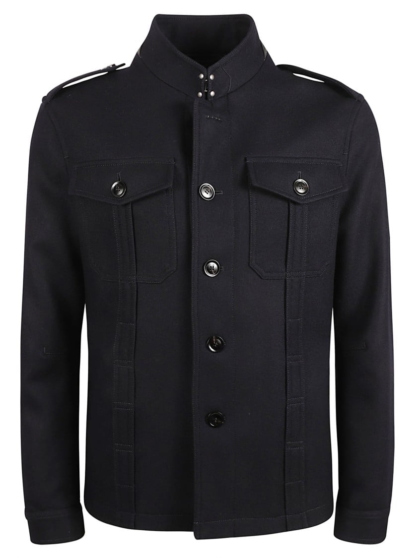 Tom Ford Structured High Collar Coat With Epaulets Blauw
