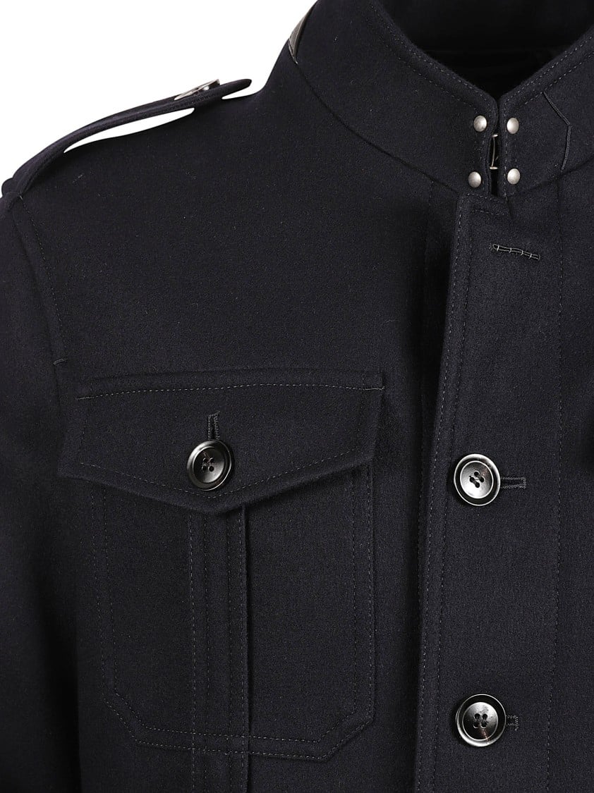 Tom Ford Structured High Collar Coat With Epaulets Blauw