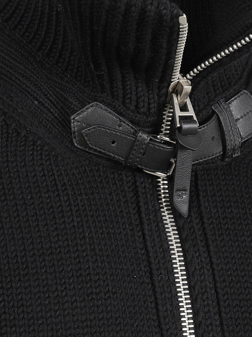 Tom Ford Black Wool Cardigan With High Collar Zwart