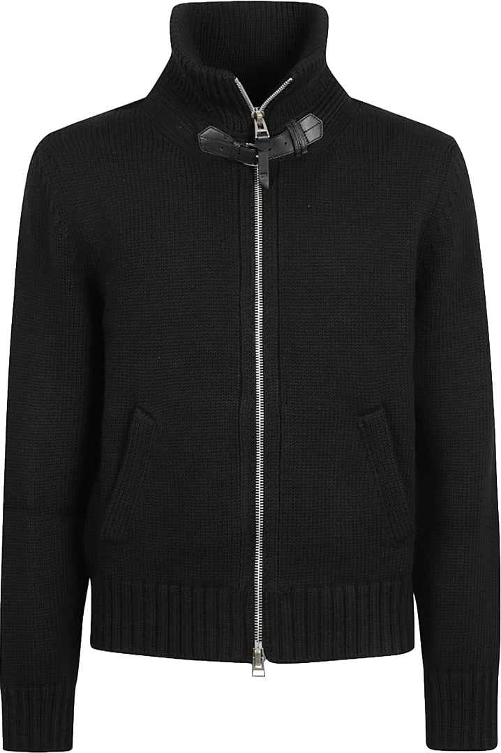 Tom Ford Black Wool Cardigan With High Collar Zwart