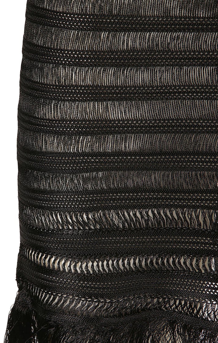 Tom Ford Textured Black Skirt With Fringed Hem Zwart