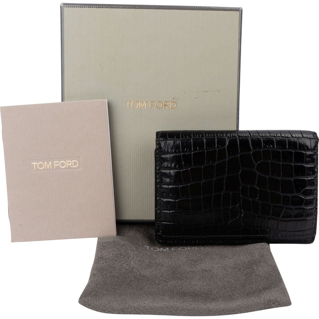 Tom Ford Embossed Alligator Leather Bi-fold Wallet Zwart