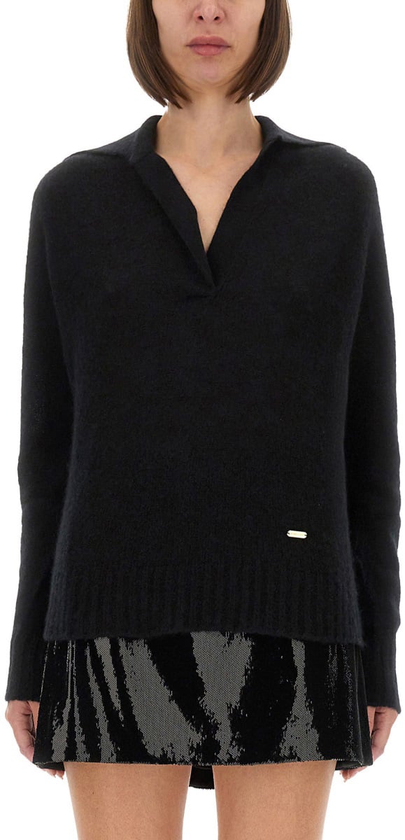 Tom Ford CASHMERE AND SILK LONG SLEEVE POLO SHIRT Zwart